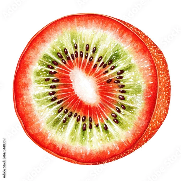 Fototapeta Sliced red kiwi fruit showcasing vibrant colors and unique texture on a Transparent background, Slice red kiwi fruit isolated on PNG background