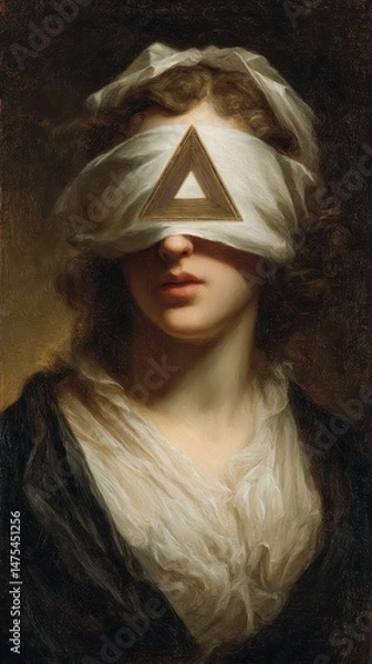 Fototapeta Woman's portrait with a triangle over her eyes.