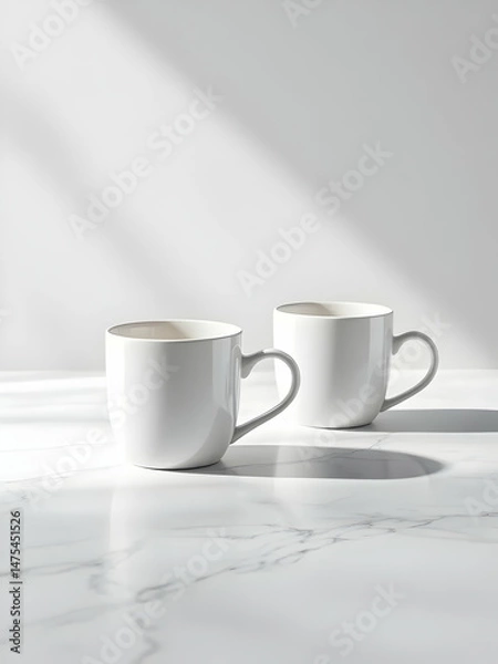 Fototapeta A white coffee cup with hot espresso sits on a table, an isolated object ready for a morning caffeine drink