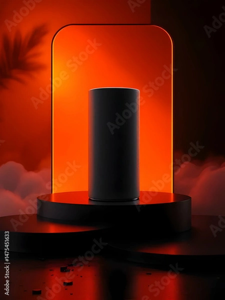 Fototapeta A black top hat and a red top hat with a red ribbon, a design in contrasting colors