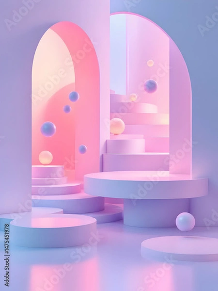 Fototapeta Pink vector illustration of a magic lamp emanating a magic light within a glass sphere, a colorful concept