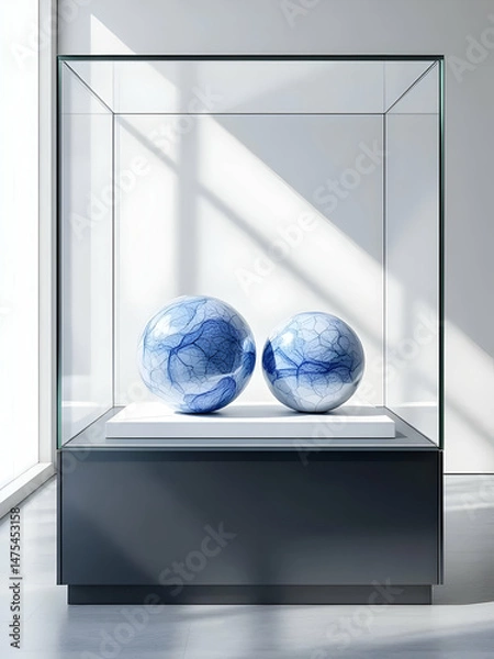 Fototapeta A glass globe on a shelf by the window reflects the global environment