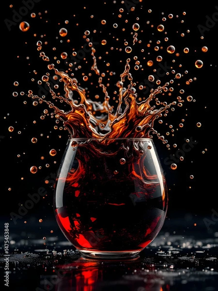 Fototapeta A red wine splash in a transparent glass creates an abstract liquid design
