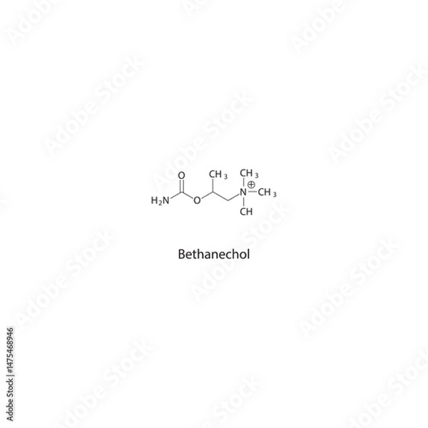 Fototapeta Bethanechol skeletal structure. Cholinergic agonist (Selective muscarinic agonist) compound schematic illustration. Simple diagram, chemical formula.