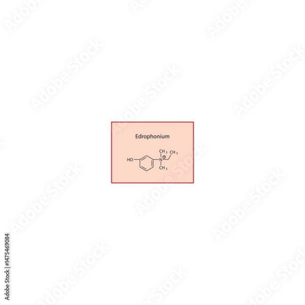 Fototapeta Edrophonium skeletal structure. Reversible acetylcholinesterase inhibitor (short-acting) compound schematic illustration. Simple diagram, chemical formula.