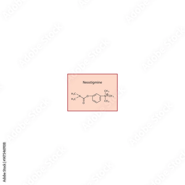 Fototapeta Neostigmine skeletal structure. Reversible acetylcholinesterase inhibitor compound schematic illustration. Simple diagram, chemical formula.