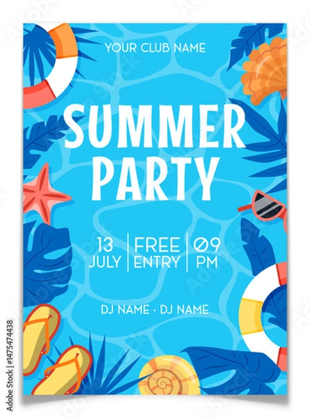 Obraz Summer Party Invitation Poster with Tropical Leaf.
