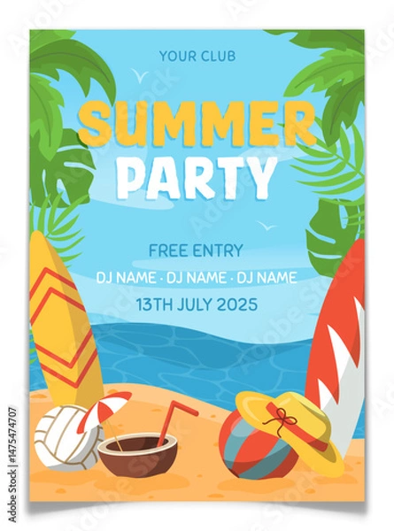Obraz Summer Tropical Beach Party Invitation Poster.