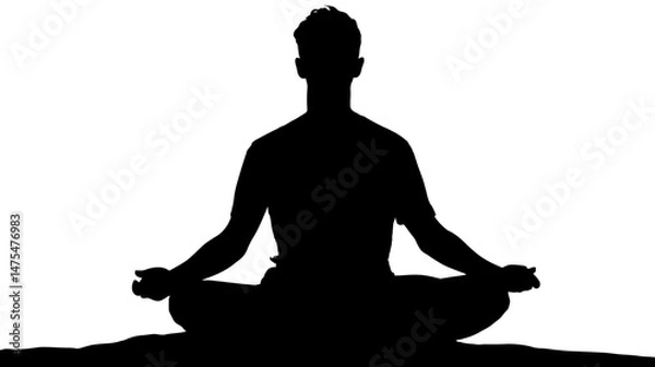 Obraz Person meditating in lotus position silhouette vector isolated on white background  -  