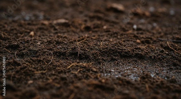 Obraz Close-up of soil texture with roots in earthy tones  