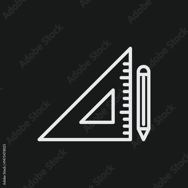 Obraz Pencil and Set Square on Black Background, Drafting Tools