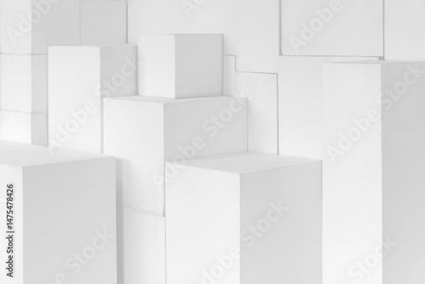 Fototapeta White paper abstract background made of white rectangles.