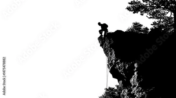 Obraz Rock climber on cliff edge silhouette vector isolated on white background  -  