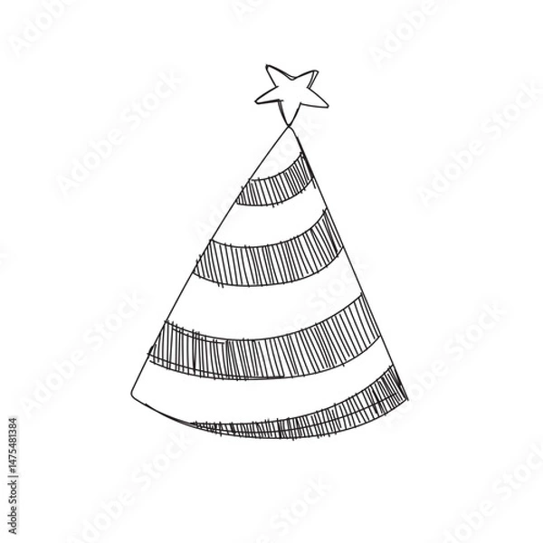Obraz Birthday hat vector clipart. Cartoon retro hand drawn. Cute hand drown. element for prints, cards, invitation, flyer and poster.