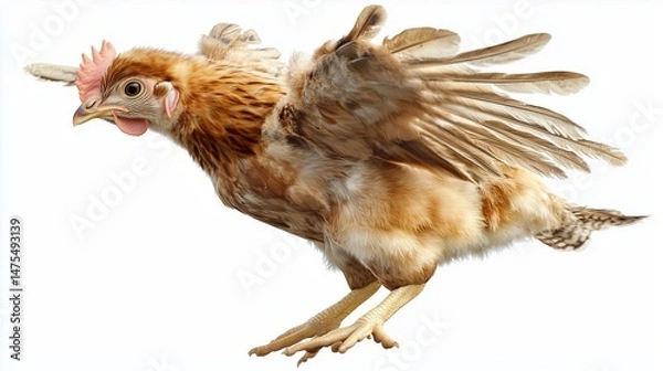 Obraz A brown hen in mid-flap with wings open, showing feather layers in motion. The transparent background enhances its lifelike, almost three-dimensional form.