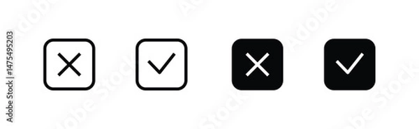 Fototapeta Tick, cross signs. checkmark OK red X, marks Circle symbols YES NO button for vote, Check box list. Check marks line icons set, editable stroke isolated on white, linear and flat design