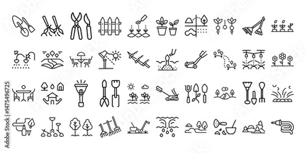 Obraz Landscaping Tools and Garden Equipment Icons on White Background