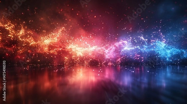 Fototapeta High-tech red and blue glowing horizon futuristic digital high resolution background