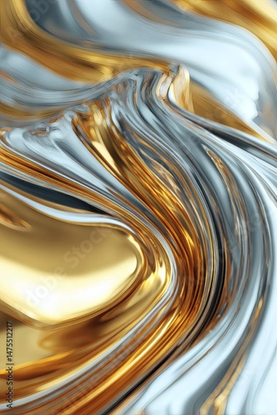 Fototapeta An abstract, flowing composition of gold and silver metallic textures creates a dynamic visual effect.