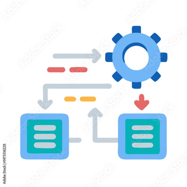 Fototapeta Data Processing Workflow with Arrows and Gear Icon
