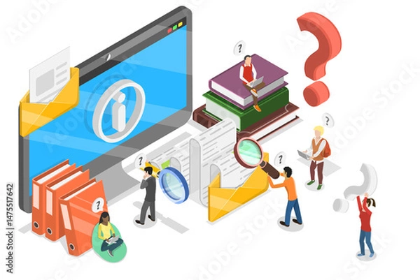 Obraz 3D Isometric Flat  Illustration of User Manual, Info Hub, Providing Valuable Information To Users