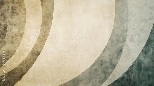 Fototapeta Digital illustration of layered, muted grey and beige concentric circles on a textured background.