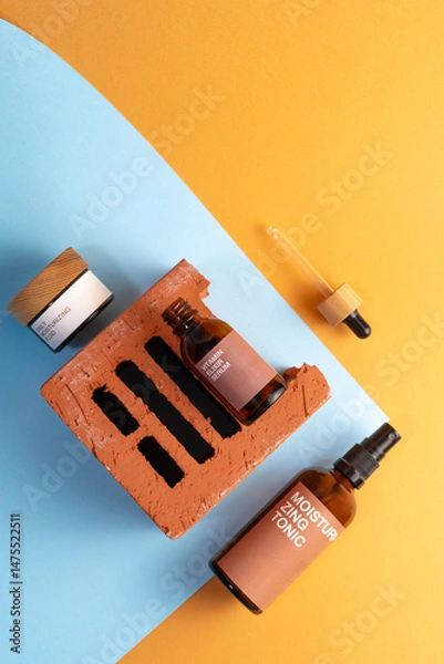 Fototapeta Natural skincare products arranged in a vibrant still life composition