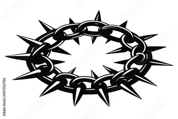 Fototapeta Spiked crown of thorns made of black chain stands out menacingly against white backdrop