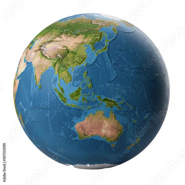 Fototapeta Earth globe displaying the asia australia side with topographical features