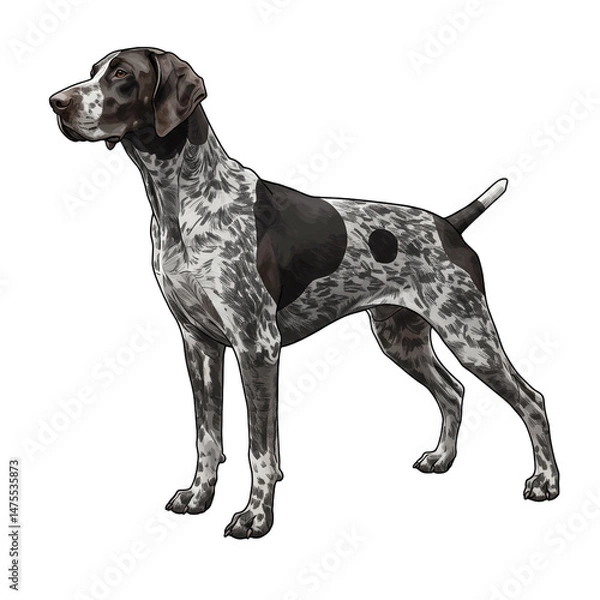 Fototapeta Elegant German Shorthaired Pointer Illustration on Clear Background Stand Still