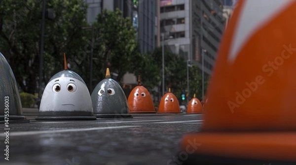Fototapeta City Robots Waiting in Line.