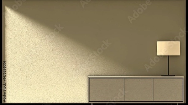 Fototapeta Beige Room with Lamp, Cabinet, and Sunlight.