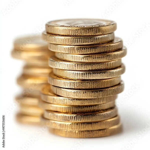 Obraz A close-up view of a stack of shiny gold coins, symbolizing wealth, investment, and financial success. The coins create a sense of abundance and economic growth.