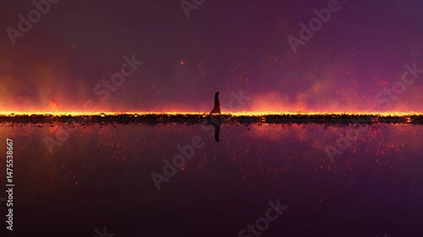 Fototapeta Serene sunset over calm water panorama