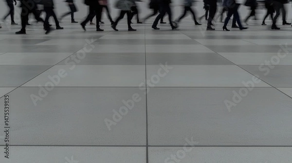 Fototapeta Blurred Crowds Walking with Modern Floor.