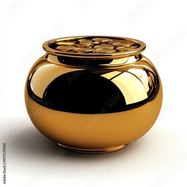 Obraz A shiny, golden pot filled with coins symbolizes wealth and prosperity