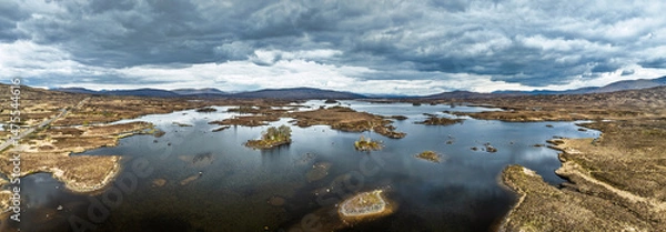 Fototapeta Rannoch Moor from a drone over Loch Ba and Loch of the Armpit, A82 Highland Way, Argyll and Bute, West Highlands, Scotland
