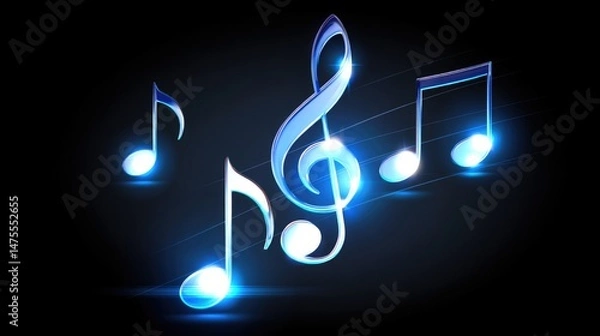Obraz Futuristic Music Notes Glowing Blue