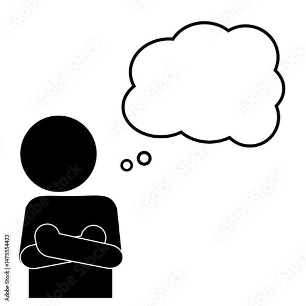 Obraz 腕を組んで考える人と吹き出しのピクトグラム