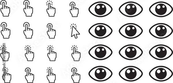 Obraz Black and white vector set of hand and eye icons design