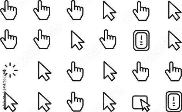 Obraz vector Hand Icon Set in Black Line Design for Web and Interface Use