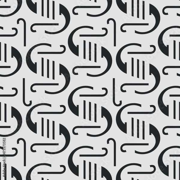 Obraz Seamless vector pattern with black stylized letter S shapes. Modern abstract typography texture, perfect for packaging, fabric, stationery, wallpapers, and branding backgrounds.