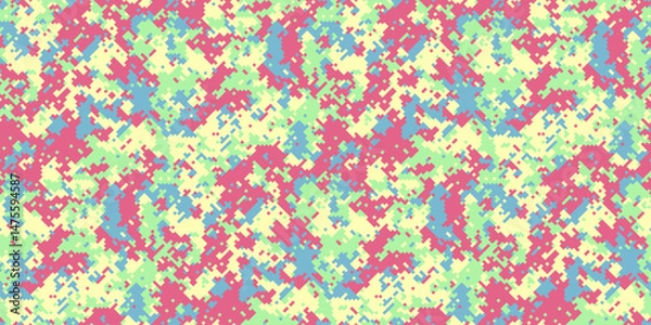 Fototapeta Abstract pastel camo pattern.  Perfect for fashion, textile design, or vibrant backgrounds.  This playful, pixelated design offers a unique blend of camouflage and soft colors.