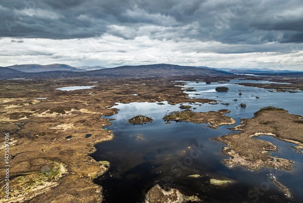 Fototapeta Rannoch Moor from a drone over Loch Ba and Loch of the Armpit, A82 Highland Way, Argyll and Bute, West Highlands, Scotland