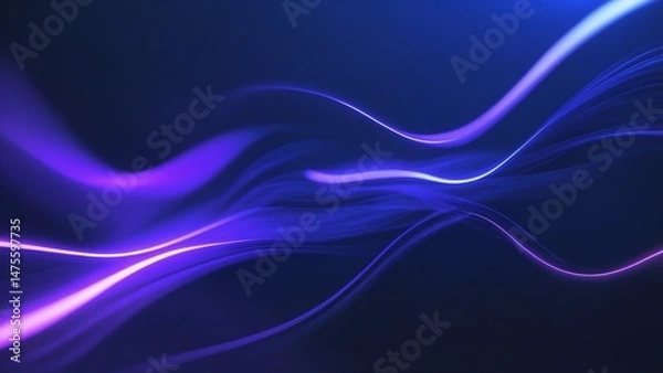 Fototapeta Futuristic Neon Waves Dark Blue Abstract Background with Glow