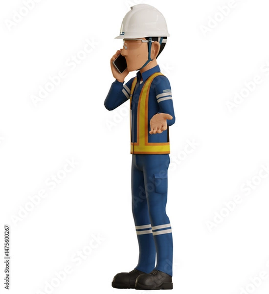 Fototapeta Isolate industrial worker is on the phone on transparent background