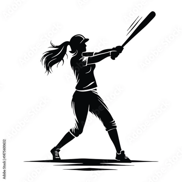 Fototapeta Woman Baseball Player Silhouette Vector Design Template Illustration01