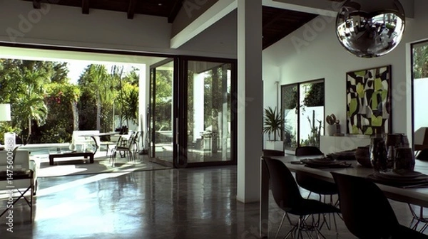 Fototapeta Modern Living Space with Polished Concrete Floors and Large Windows