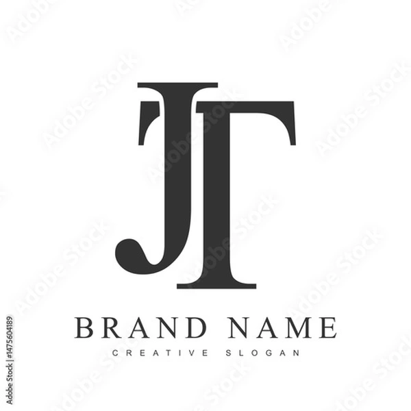 Fototapeta JT trendy logotype template. Initial letter j and t classic font style. Creative logo for company name or identity.