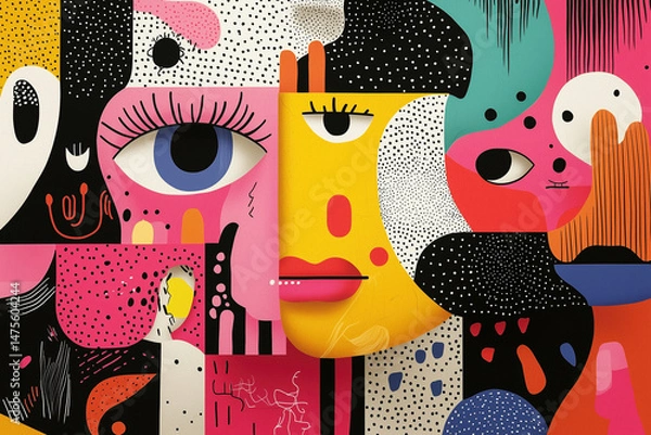 Fototapeta Vibrant Abstract Faces: A Bold and Colorful Modern Art Exploration and Playful Exploration of States of Mind	
